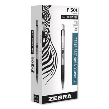 Zebra® F-301 Ballpoint Pen, Retractable, Fine 0.7 Mm, Black Ink, Stainless Steel-black Barrel freeshipping - TVN Wholesale